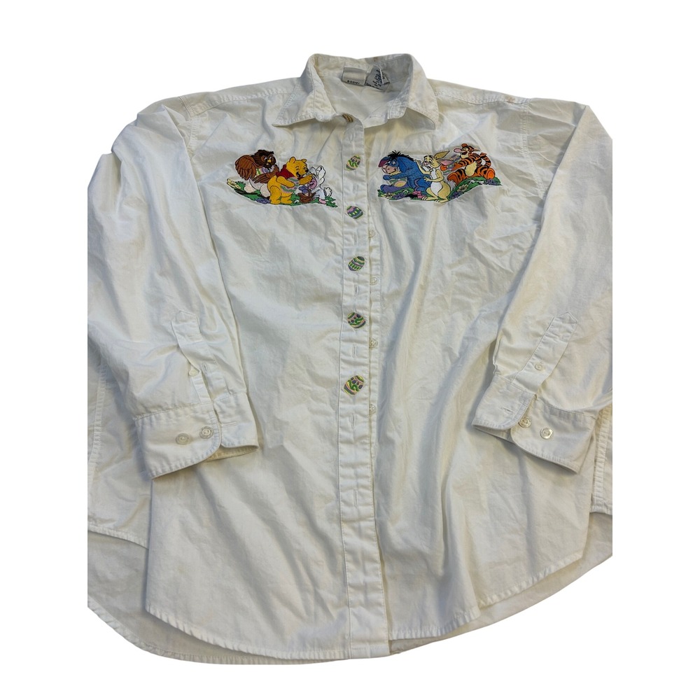 Vintage Disney Catalog Winnie the Pooh Easter Embroidered White Button Down XXL